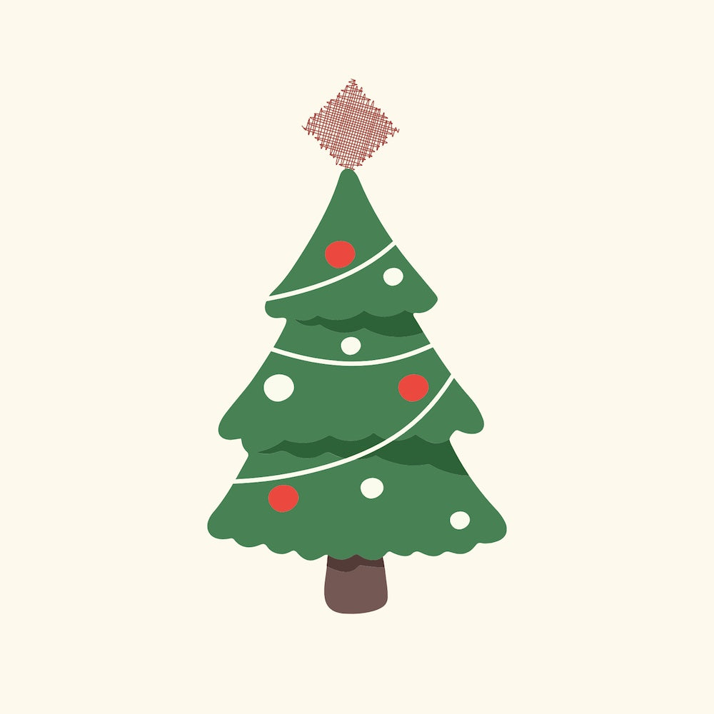 Weihnachtsbaum mit rotem Fischnetz als Spitze.