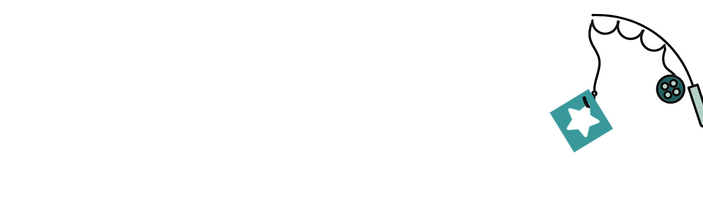 A fishing rod with a testimonial / review star.