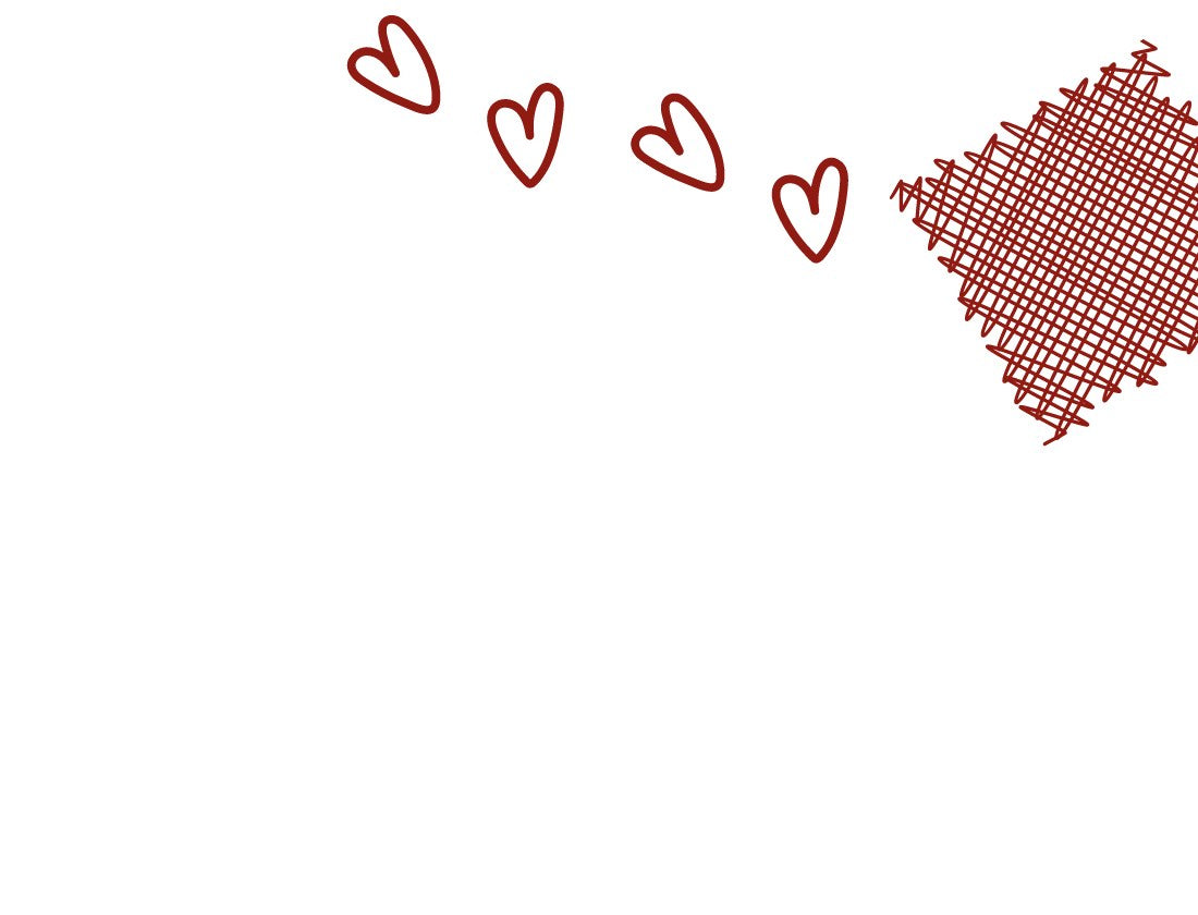 Ein rotes Fischnetz mit kleinen roten Herzen.